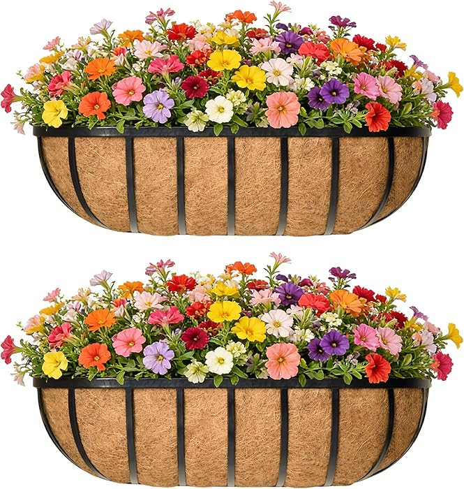 24 Inch Railing Planter Window Box Deck Balcony Rail Planter with Coco Liner Metal Wall-Mounted C... | Amazon (US)