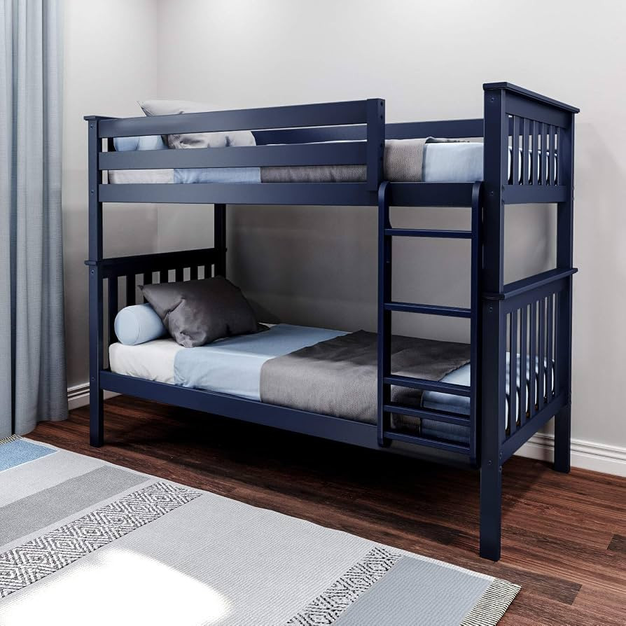 Max & Lily Bunk Bed, Twin-Over-Twin Wood Bed Frame For Kids, Blue | Amazon (US)