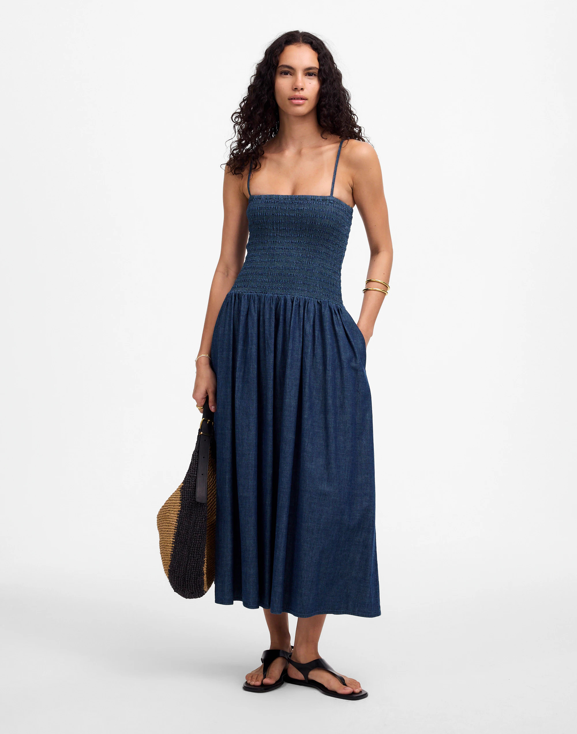 Smocked Denim Maxi Dress in Rinse Wash | Madewell