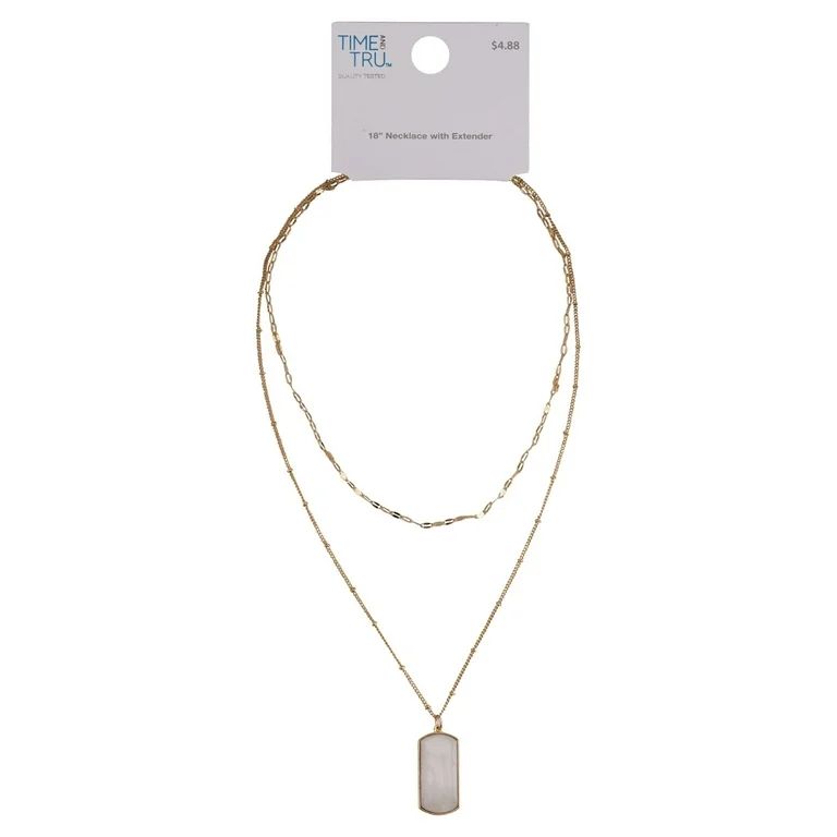 Time And Tru Women's Gold Tone Hammershell Layered Pendant Necklace | Walmart (US)