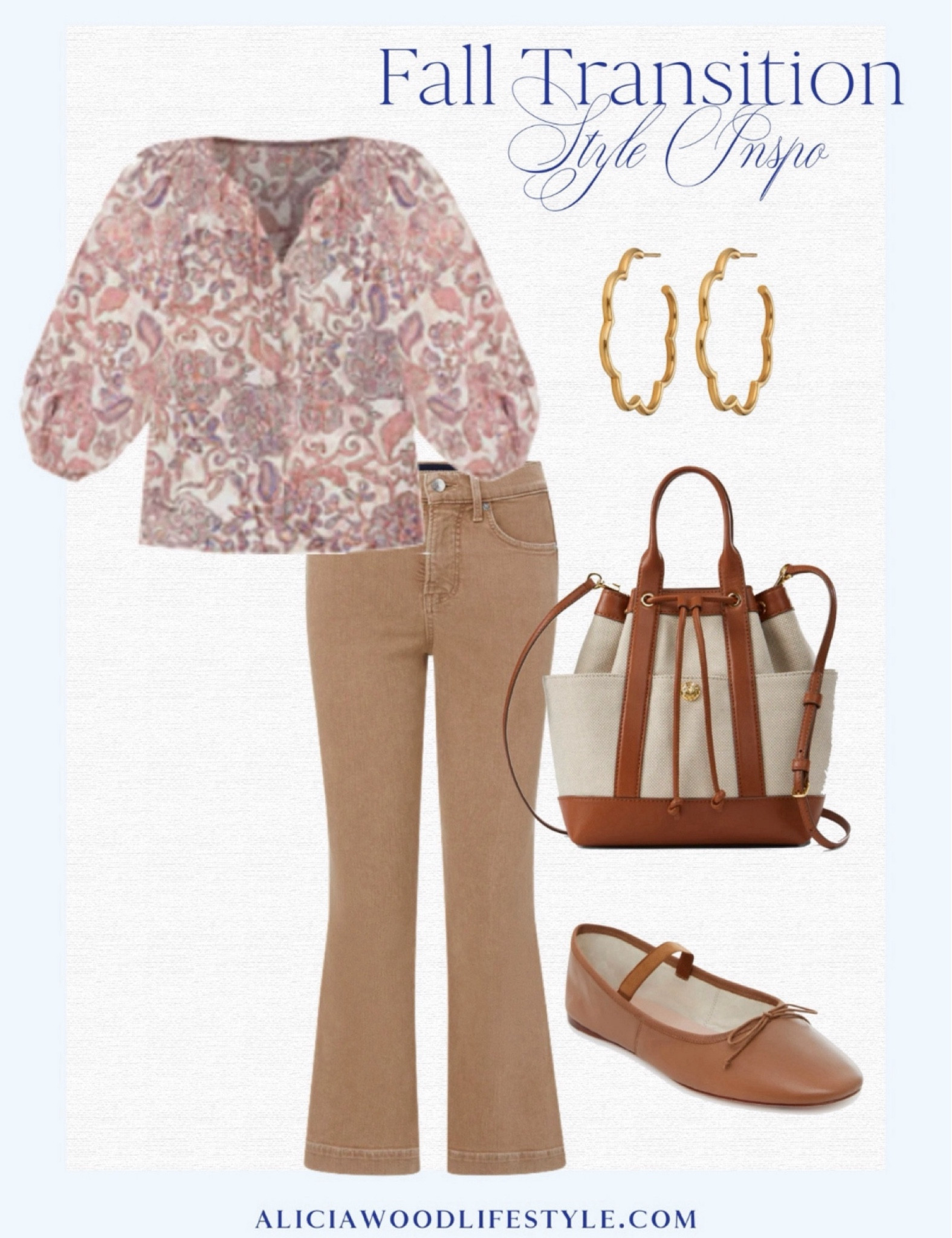 Beautiful paisley blouse
Tan mini flare jeans
Tan Mary Jane ballet flat 
Gold hoop earrings
Tan leather and canvas bucket bag 


#LTKOver40 #LTKStyleTip #LTKSeasonal