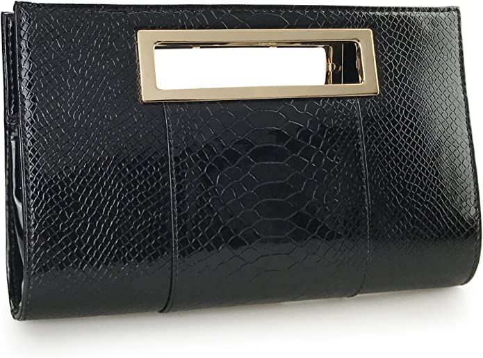 HOXIS Classic Crocodile Pattern Faux Leather Metal Grip Cut it out Clutch with Shoulder Strap Wom... | Amazon (US)