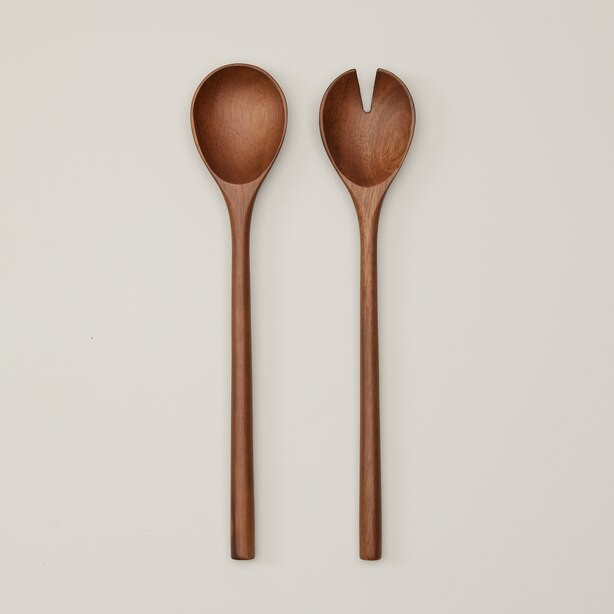 SET OF 2 LONG SALAD SERVERS, WALNUT | Indigo (CA)