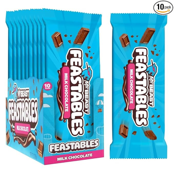 MrBeast Feastables Milk Chocolate Bar, King Size, 10 Count, Creamy Milk Chocolate Candy, Fairtrad... | Amazon (US)