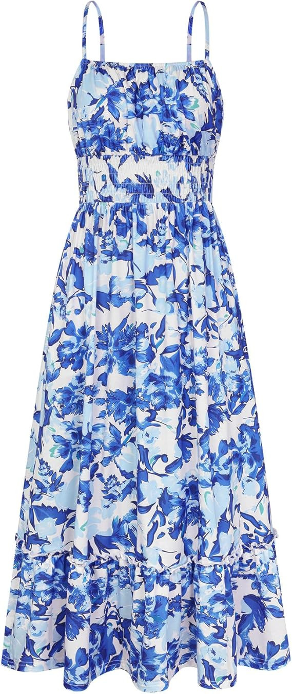 GRACE KARIN Summer Dresses for Women 2026 Vacation,Smocked Floral Maxi Dress,Boho Beach Sundress ... | Amazon (US)