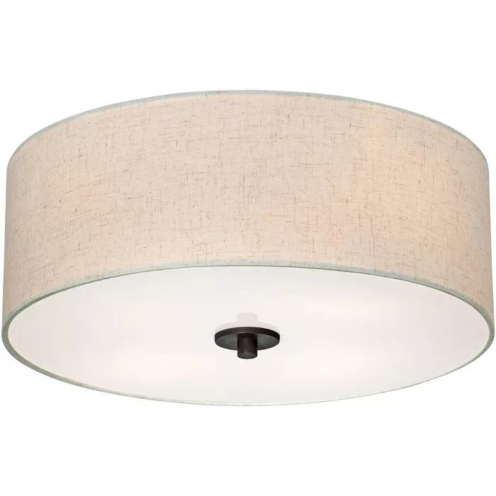 Regency Hill Modern Ceiling Light Flush Mount Fixture Bronze 18" Wide Off White Oatmeal Fabric Dr... | Target