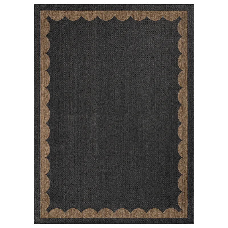 Scallop Border Dark Gray/Natural Easy-Care Jute-Style Indoor/Outdoor Flat Woven Area Rug | Wayfair North America