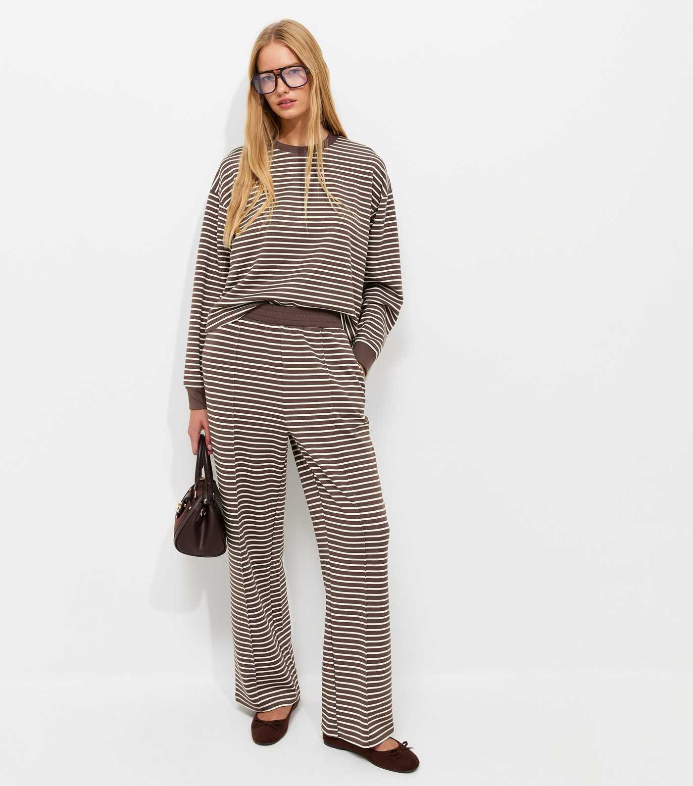 Premium Brown Striped Wide Leg Jogger Trousers | New Look | New Look (UK)