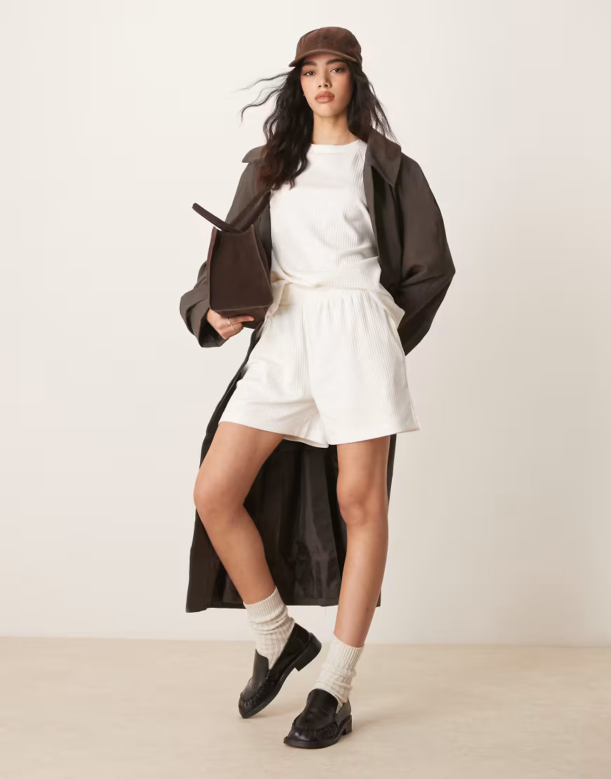 ASOS DESIGN longline heavyweight chunky rib shorts in cream - part of a set-White | ASOS (Global)