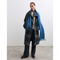 JAEGER Pure Wool Checked Funnel Neck Duffle Coat Blue Mix | Marks & Spencer (UK)