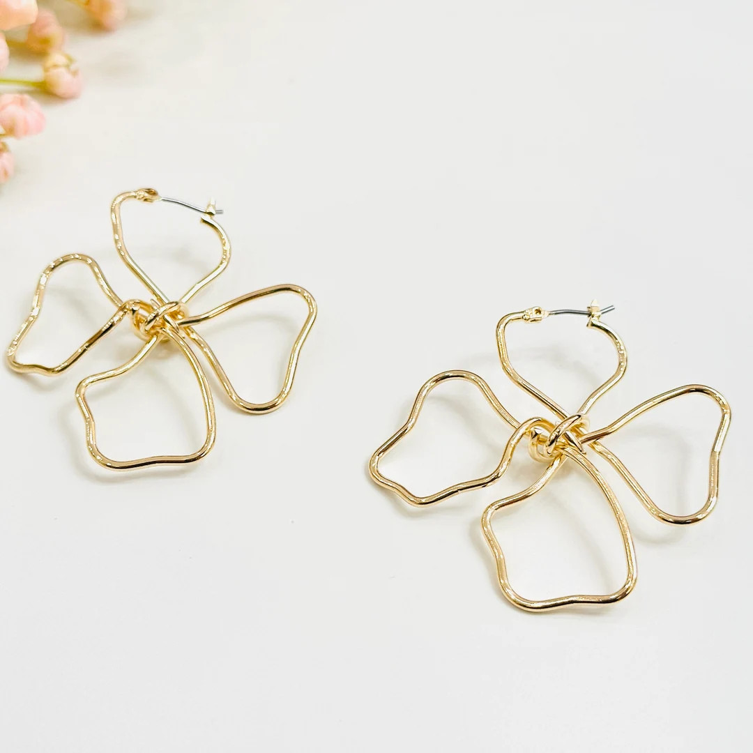 Floral Earrings Wire Earrings Bold Earrings Chunky Earrings Wire Flower Earrings Gold Earrings - ... | Etsy (US)
