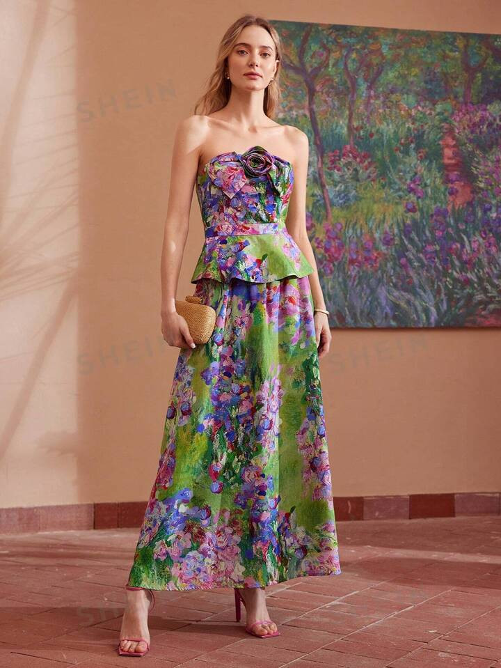 MOTF PREMIUM FLORAL PRINT ELASTIC WAIST MAXI SKIRT | SHEIN