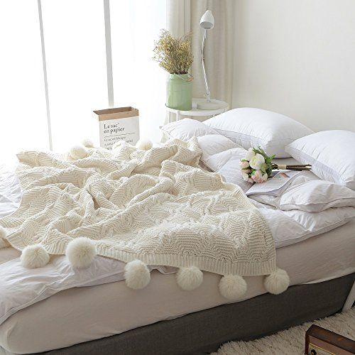 Pom Pom Plush Throw Blanket, Luxurious Lovely Lounge Cover Knitted Blanket Fit for Adult and Teens R | Amazon (US)