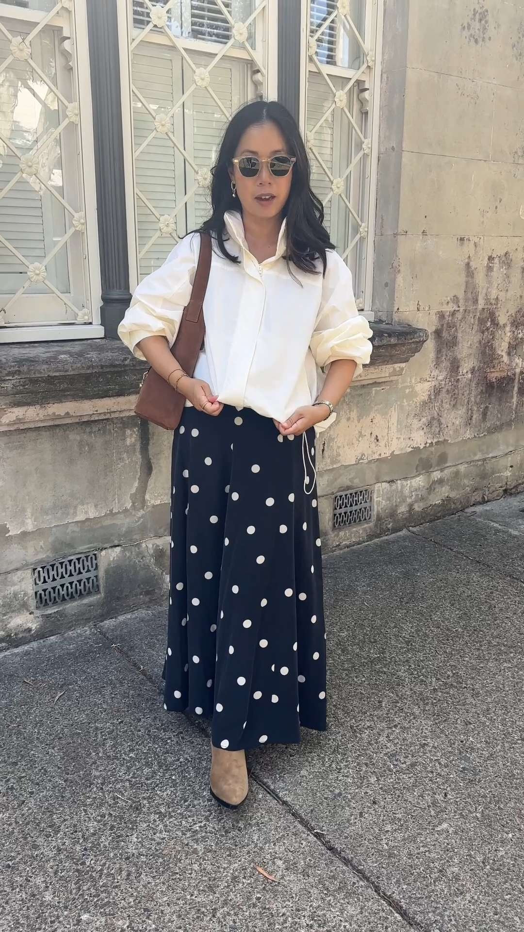 Wearing a size L in my jacket, size FR 36 / US 4 in my polka dot skirt from Sezane (currently sold out but I've linked the same style in a different fabric), boots, bag and sunglasses linked 

 #LTKaustralia #LTKspring #LTKstyletip