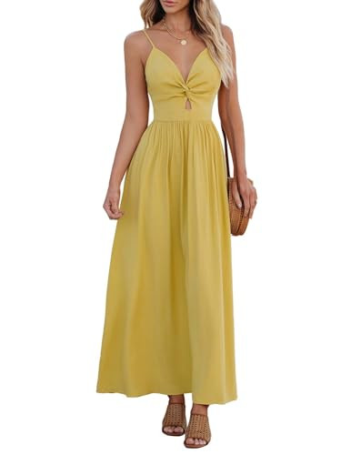 CUPSHE Women Casual Dress Beach Sleeveless V Neck Summer Cutout Spaghetti Straps Formal Maxi Sun ... | Amazon (US)