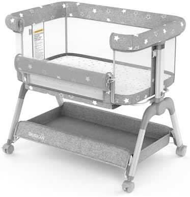 Bassinet Bedside Sleeper, Baby Crib with Mattress and Adjustable Height & Upgraded Wheels, All Me... | Amazon (US)