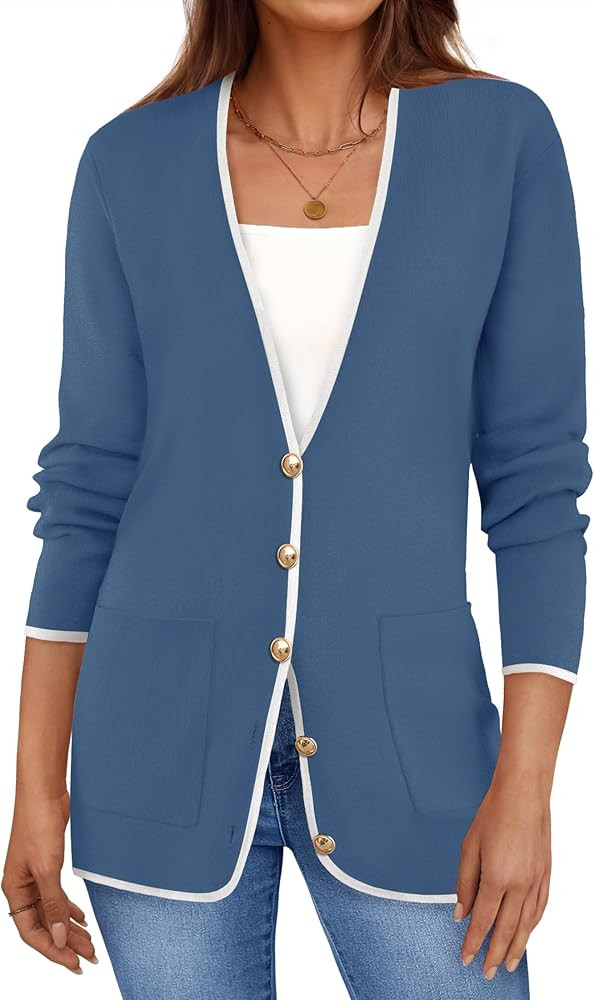 ZESICA Women's 2024 Color Block Cardigan Sweaters Long Sleeve Button Down Open Front Coatigan wit... | Amazon (US)