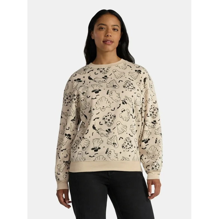 Halloween Women's Happy Ghost Graphic Print Sweatshirt with Long Sleeves, Sizes XXS-XXL | Walmart (US)