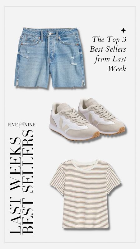 Best sellers from last week, jean shorts, Veja sneakers, striped baby tee

#LTKsalealert #LTKunder50