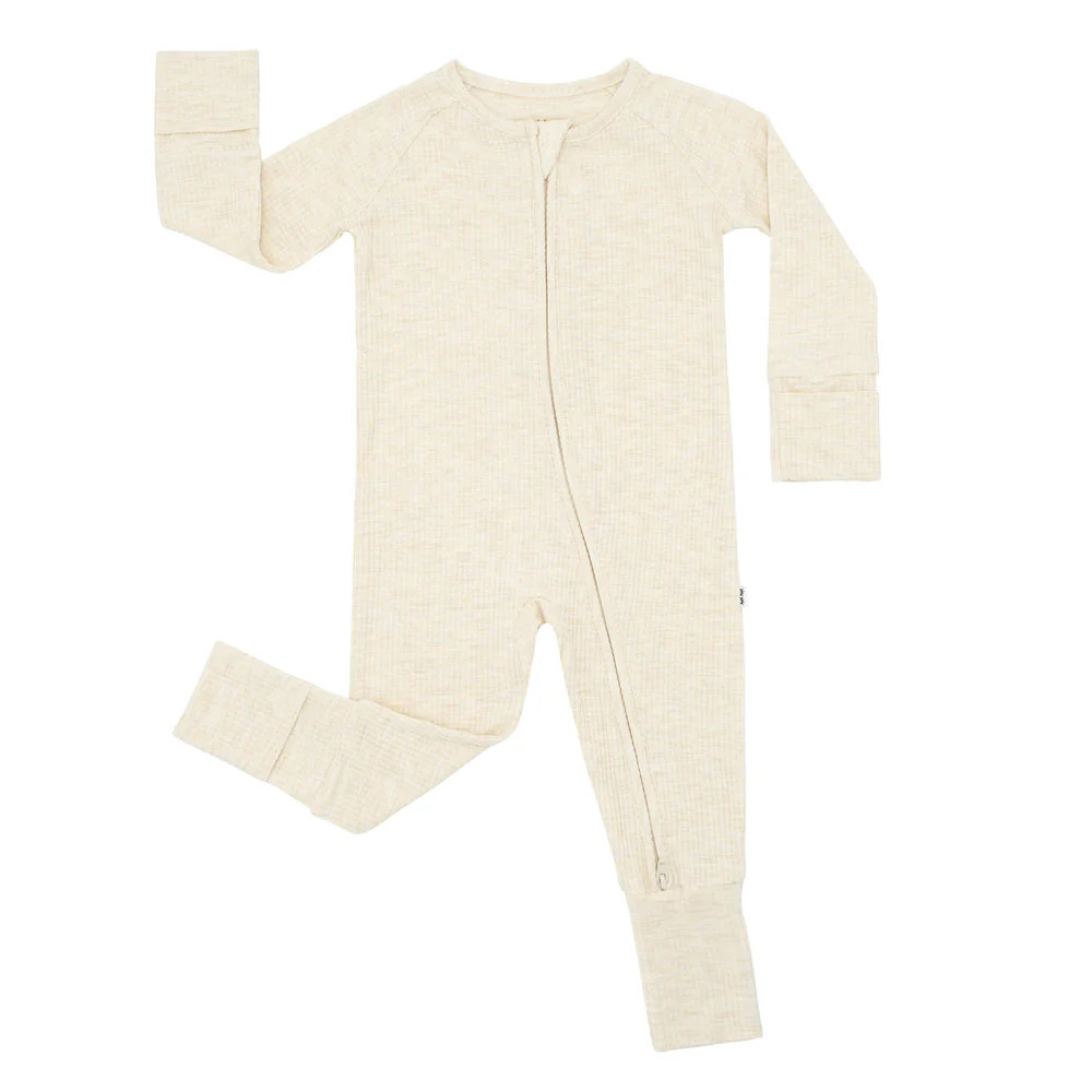 Heather Oatmeal Ribbed Zippy | Little Sleepies
