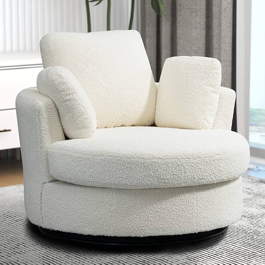 Oversized Swivel Living Room Chairs with 2 Pillow, Cozy Teddy Modern Cuddle Round Sofa Chair Circ... | Amazon (US)