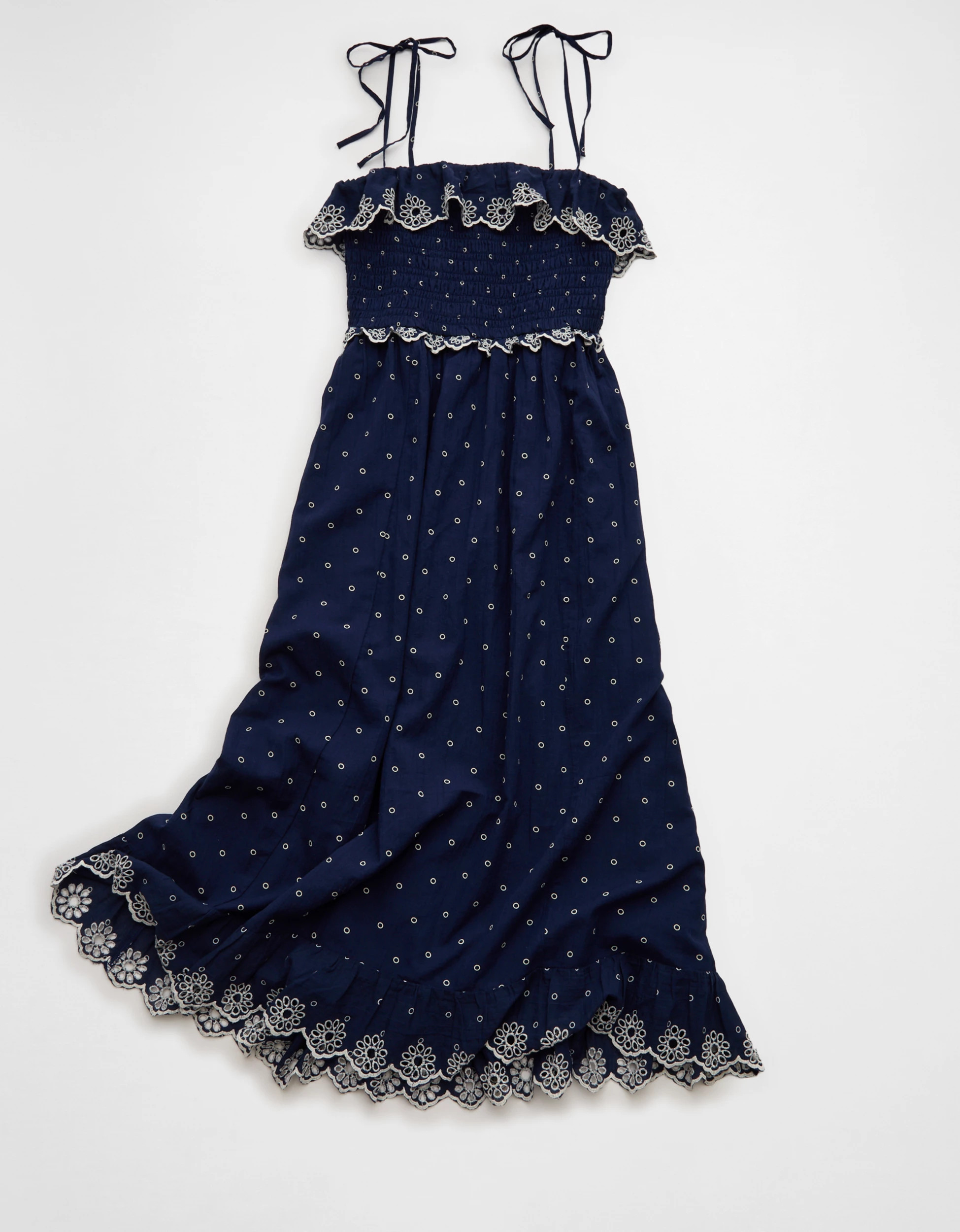 AE Smocked Tie-Strap Midi Dress | American Eagle Outfitters (US & CA)