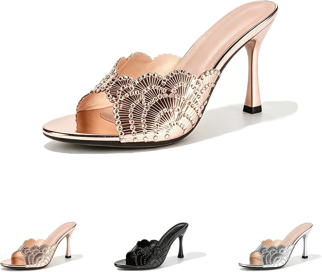 Women Sequin Heel Stiletto Sandals Slip On Dressy Heels for Wedding Prom Graduation Evening Party... | Amazon (CA)