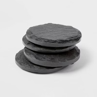 4pk Slate Coasters - Threshold™: Black Drink Coasters, Traditional Style, 4x4 Inch, Spot Clean | Target