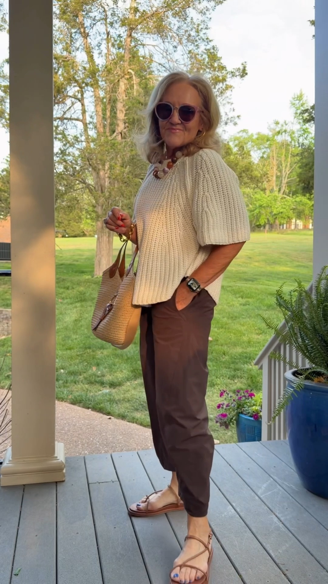 $55 off original price Ruti cool girl pants code 55FORUS and new colors available! 

I sized up to a 10 petite 
Sweater size medium 
Necklace is restocked 
Sandals are comfy! 
10% off my bag code NANETTE

#LTKOver40 #LTKSaleAlert #LTKTravel
