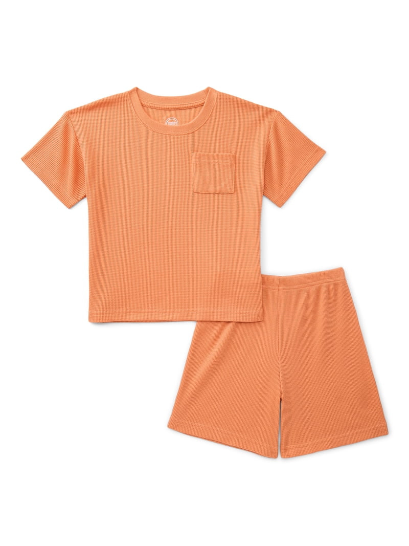 Wonder Nation Boys Waffle Knit Short Sleeve Top and Shorts Pajama Set, 2-Piece, Sizes 4-18 | Walmart (US)