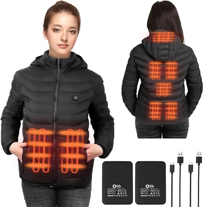 QTREE intelligence Heated Jacket for Women with 2pack 10000mAh Battery Pack, 3 Levels Water/Wind ... | Amazon (US)