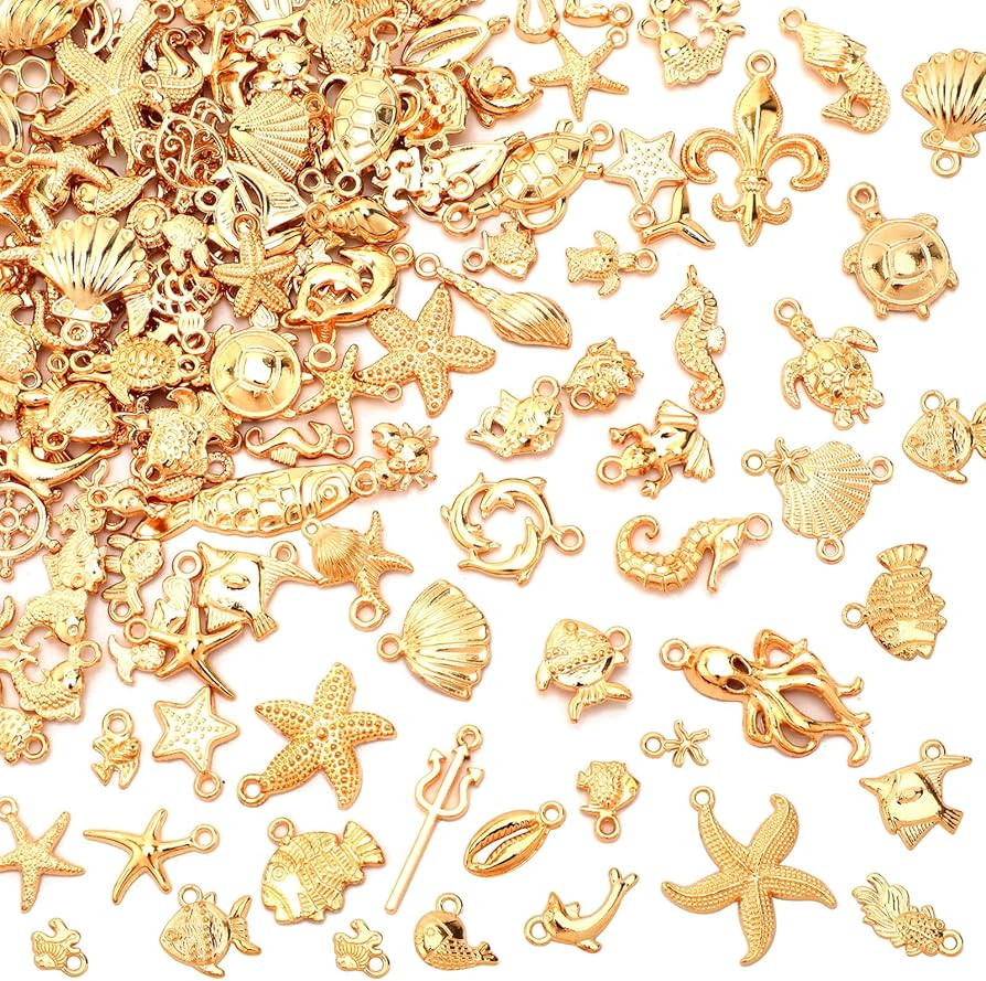 MARFOREVER 120 PCS Summer Beach Charms for Jewelry Making, Assorted KC Gold Ocean Life Sea Animal... | Amazon (US)