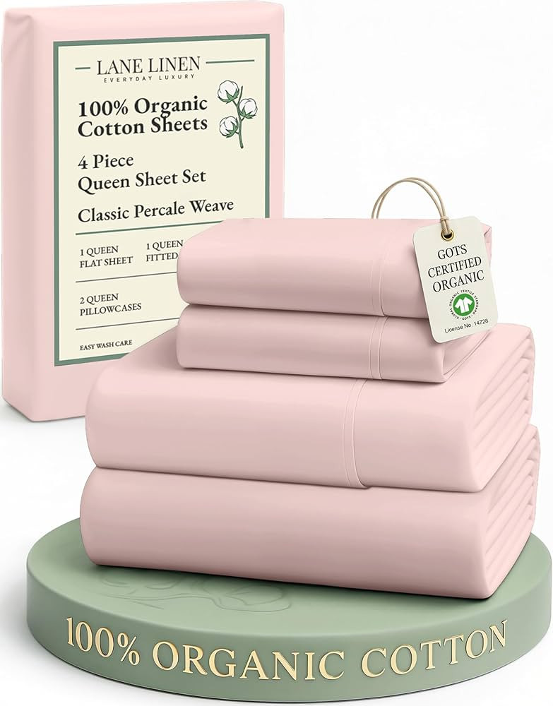 LANE LINEN Eco Friendly 100% Organic Cotton Sheets Queen Size, Mercerized Cotton Fully Elasticize... | Amazon (US)