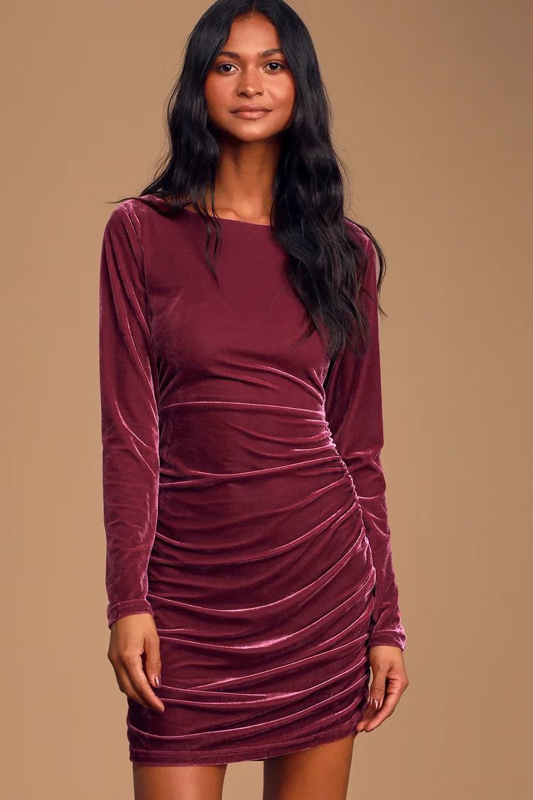 True Heart Mauve Purple Velvet Ruched Long Sleeve Bodycon Dress | Lulus (US)