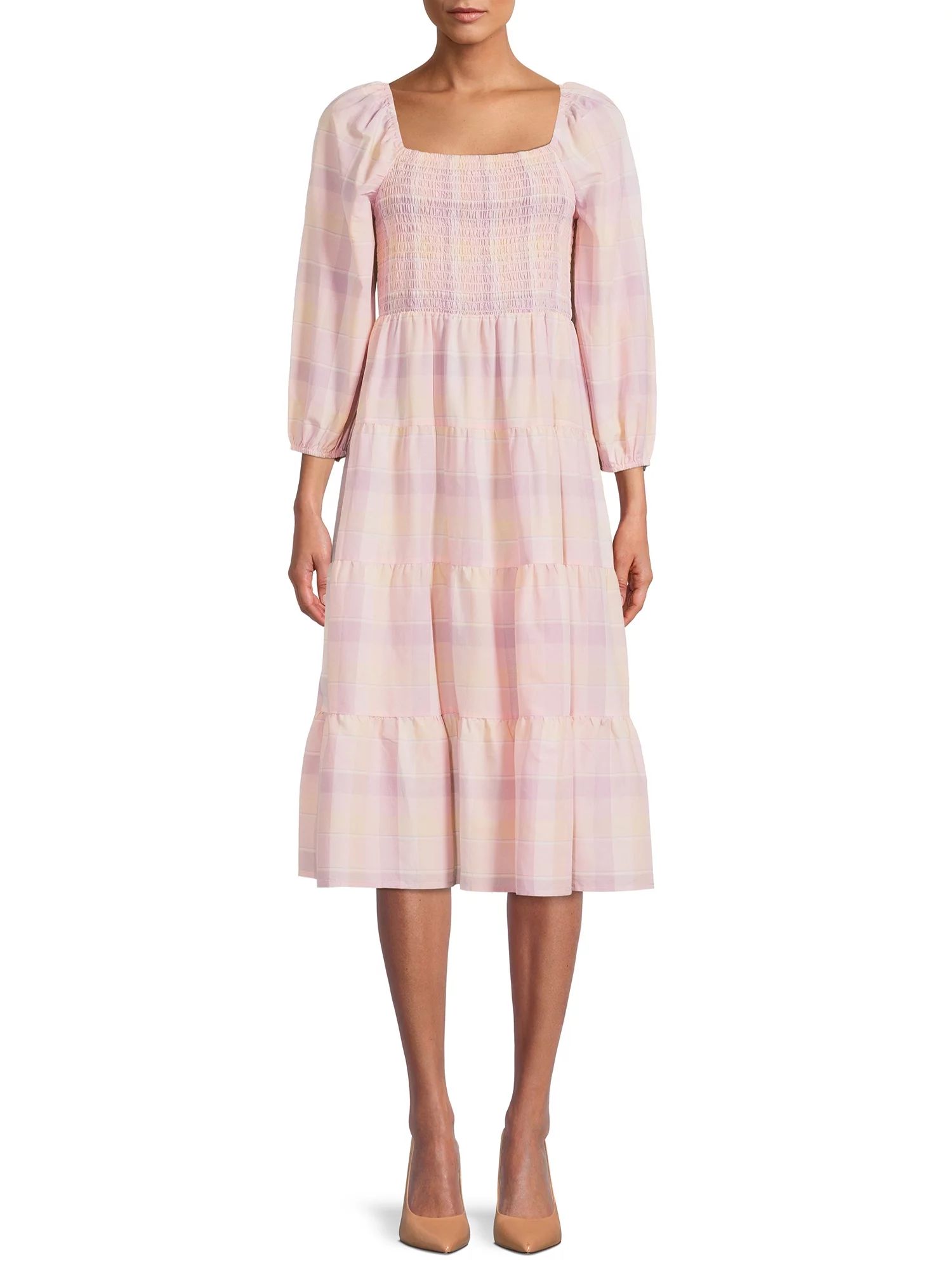Time and Tru Women's Long Sleeve Smocked Midi Dress | Walmart (US)