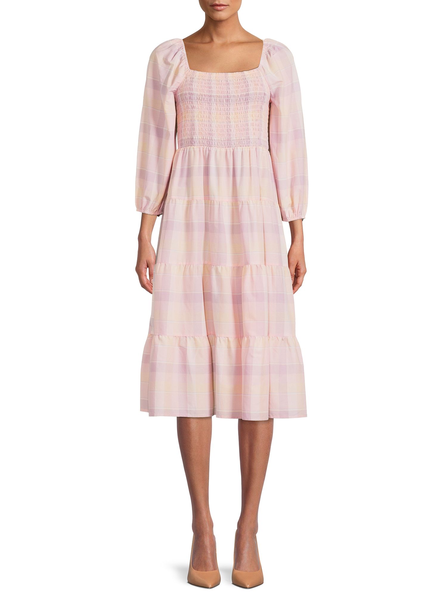 Time and Tru Women's Long Sleeve Smocked Midi Dress, Sizes XS-XXXL - Walmart.com | Walmart (US)
