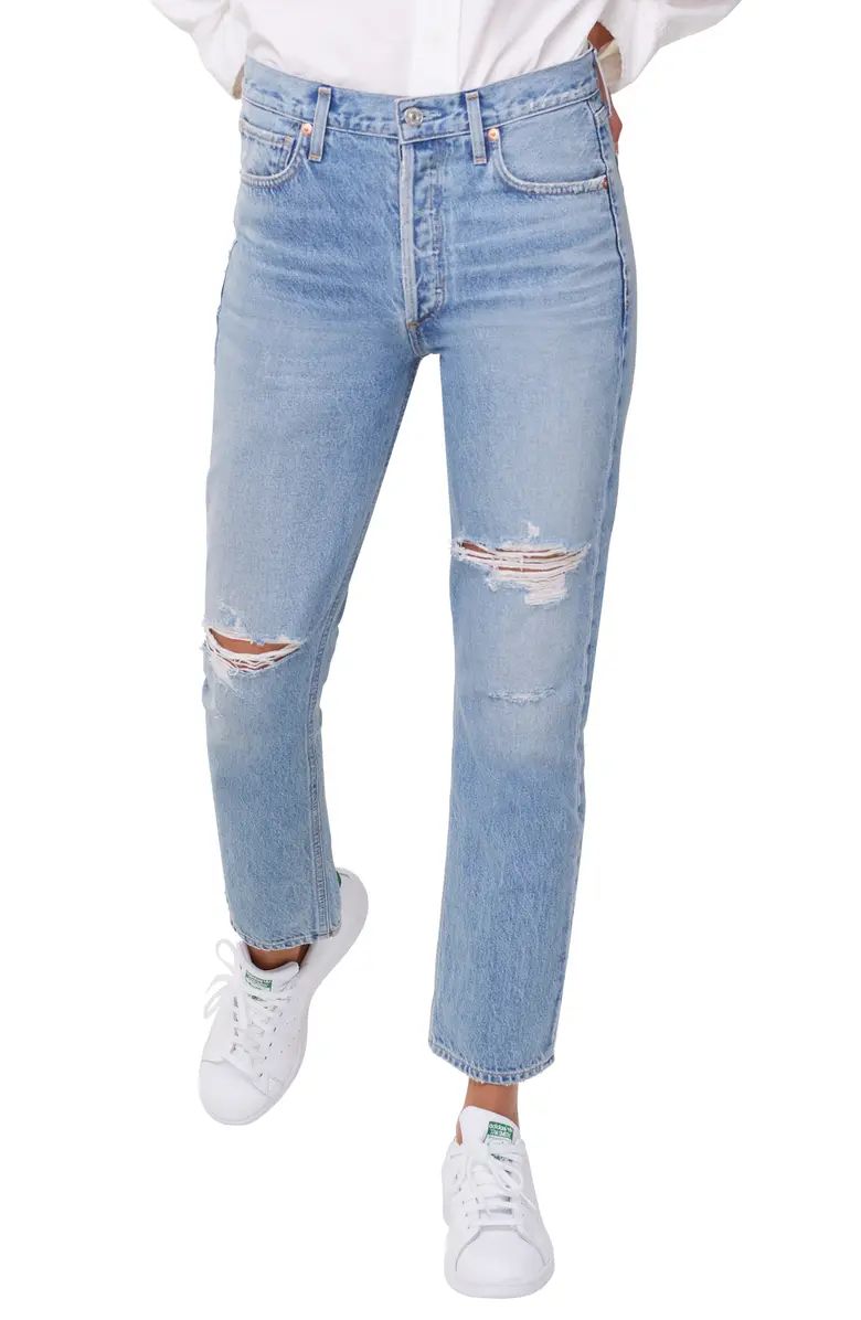 Ripped High Waist Ankle Straight Leg Jeans | Nordstrom