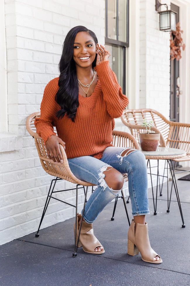 Commitment To Cool Rust Distressed Sweater FINAL SALE | The Pink Lily Boutique