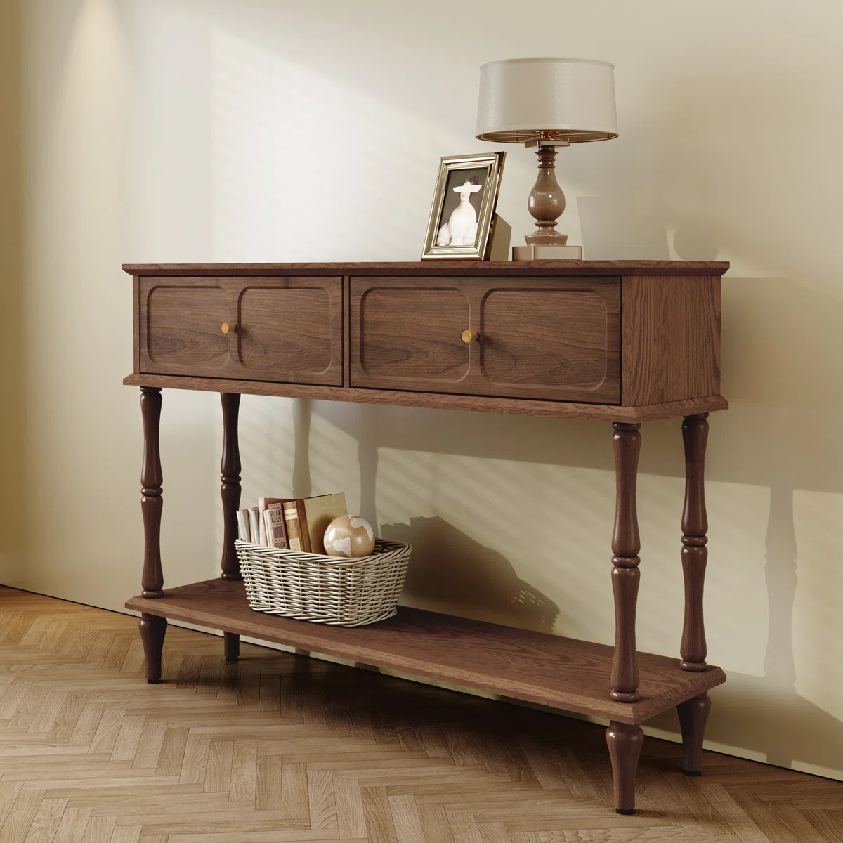 Mid-Century Console Table with 2 Drawers for Entry and Living Room,Walnut | Wayfair North America