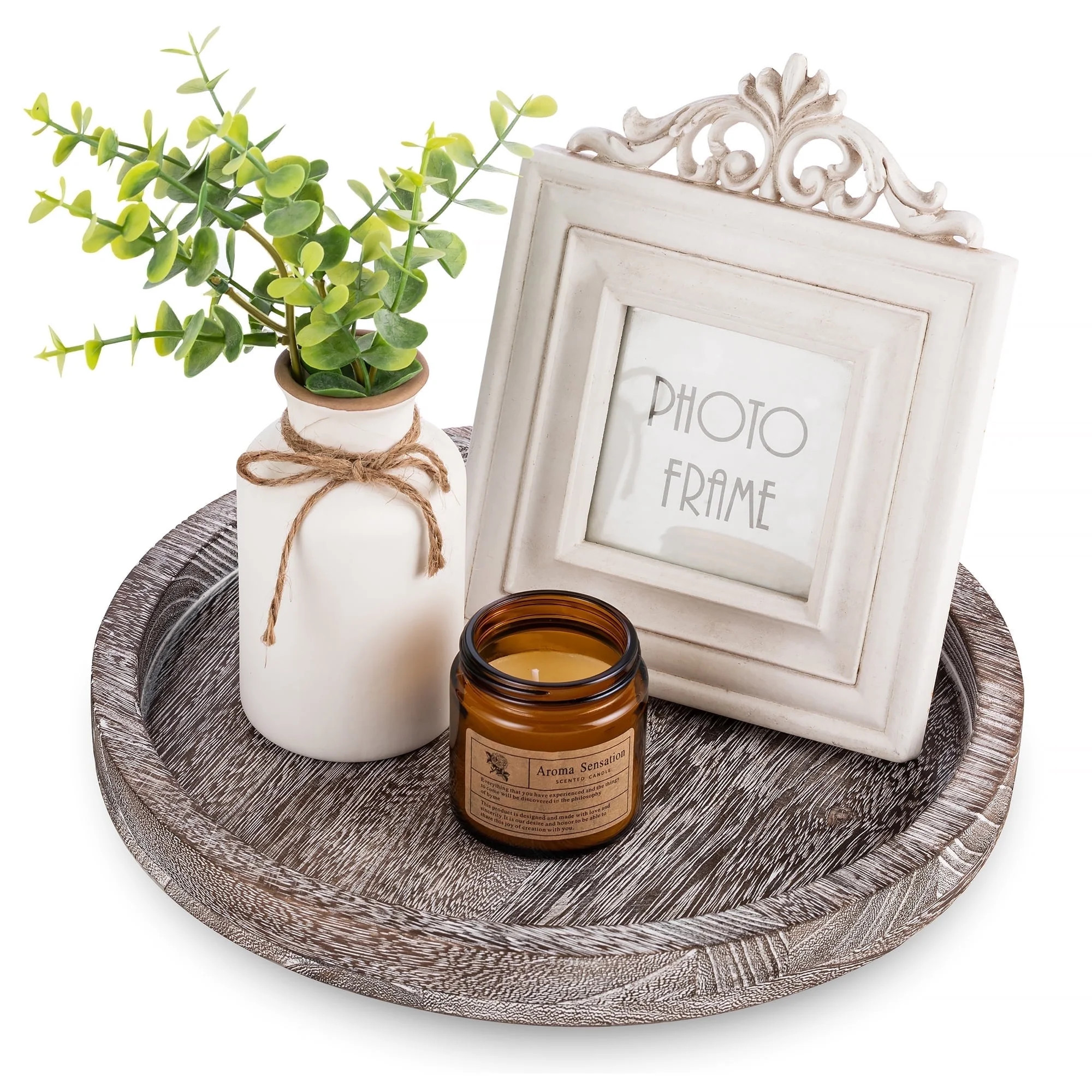 Hanobe Round Wooden Candle Tray: Rustic Decorative Coffee Table Tray ,11.8" | Walmart (US)