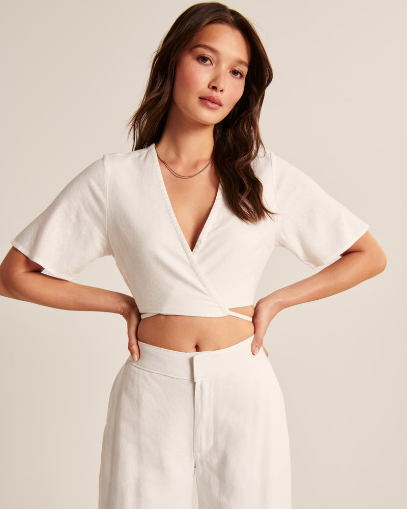 Linen-Blend Wrap Set Top | Abercrombie & Fitch (US)