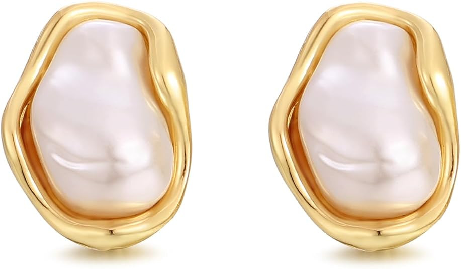 Gold Baroque Pearl Earrings Irregular Pearl Earrings Hypoallergenic for Women Jewelry | Amazon (US)