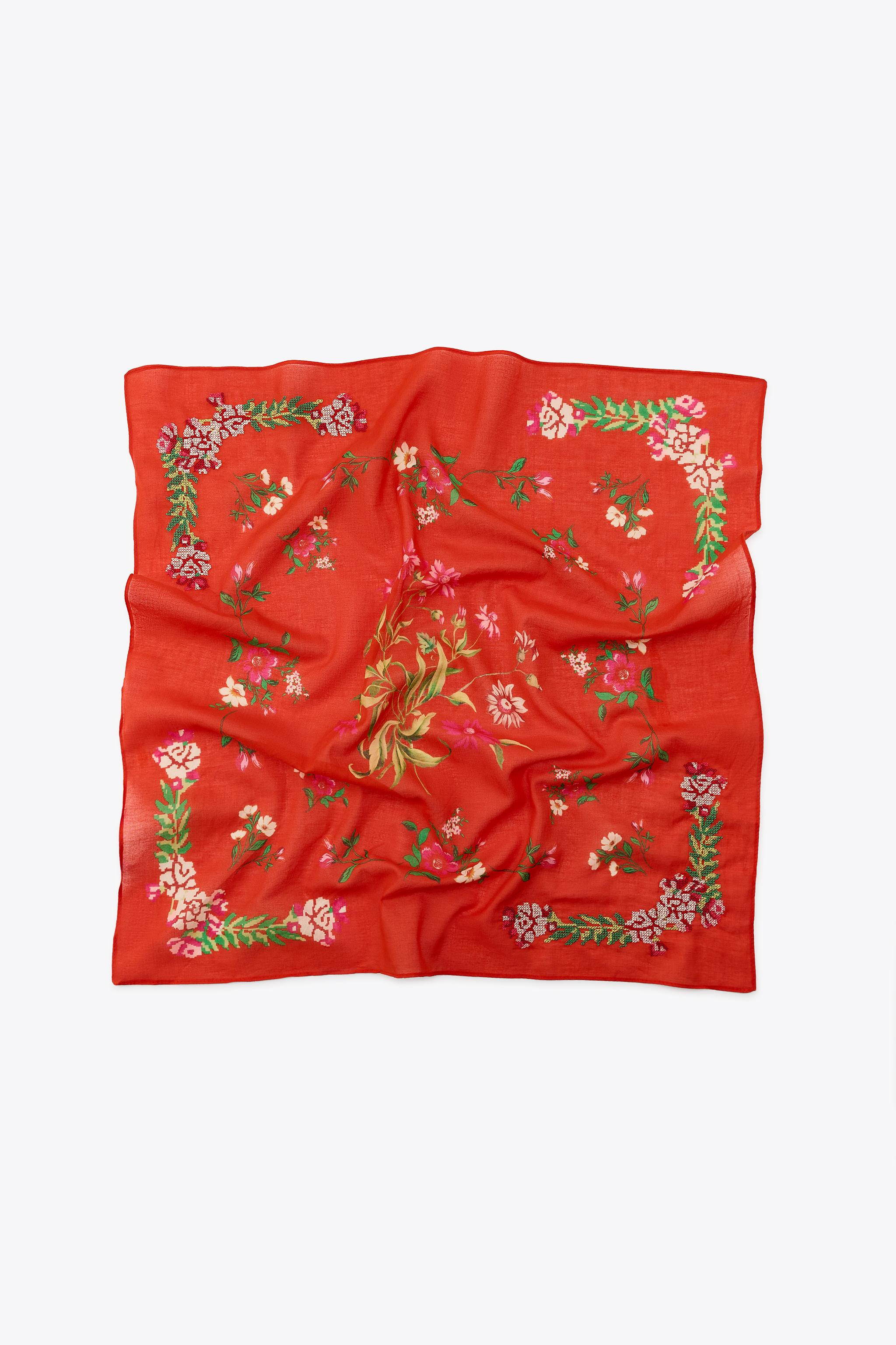 EMBROIDERED COTTON SCARF | Zara US