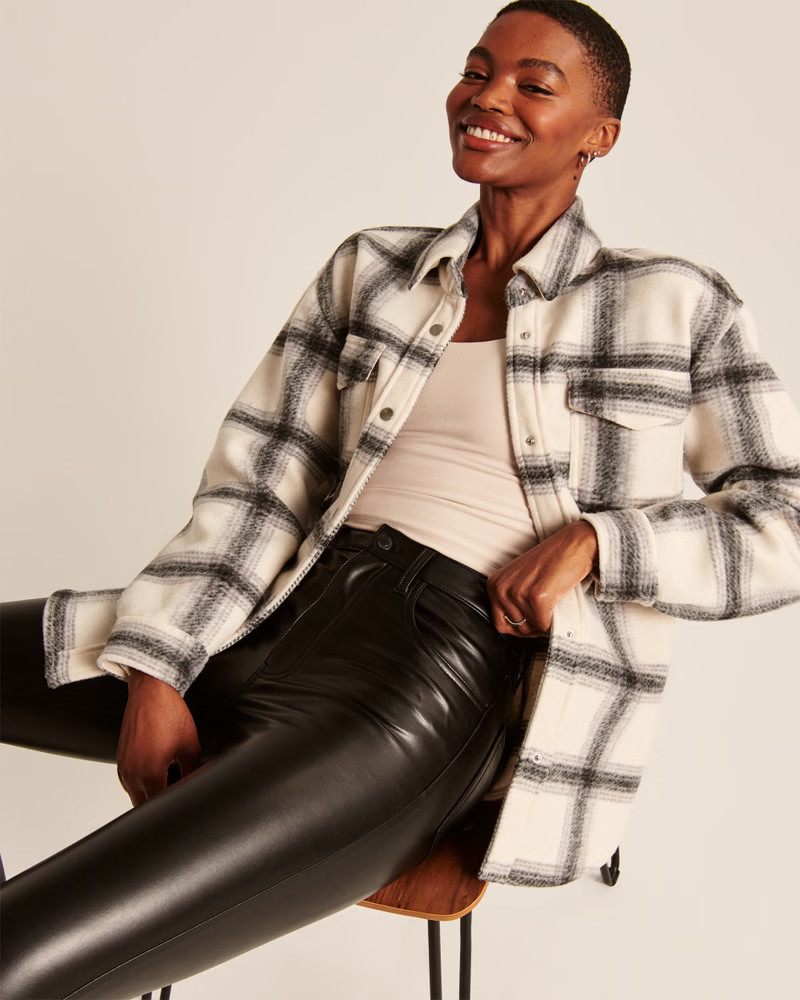 Women's Plaid Wool-Blend Shirt Jacket | Women's Coats & Jackets | Abercrombie.com | Abercrombie & Fitch (US)