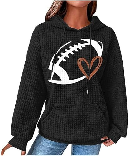 Chvity Funny Game Day Sweatshirt Women Oversized Waffle Knit Football Mom Hoodies Football Team Fans Heart Graphic Long Sleeve Tops | Amazon (US)