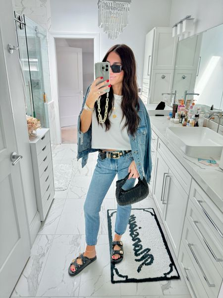 Casual outfit, denim one denim, wearing small in jacket and 25 in jeans. These are the crop in color must be mine, for reference I’m 5’5”. 

#LTKfindsunder100 #LTKfindsunder50 #LTKstyletip