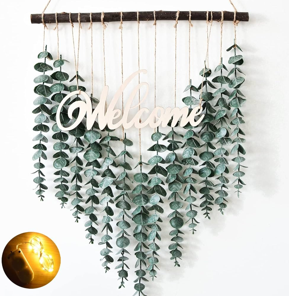 Jilsgs Artificial Eucalyptus Wall Decor - Fake Eucalyptus Greenery Decor - Welcome Sign Wall Hang... | Amazon (US)