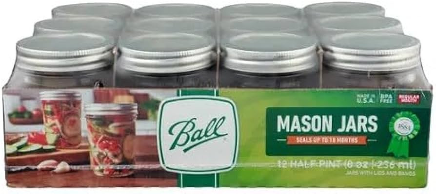 Ball Regular Mouth Mason Jars 8 oz. (12 Pack) - Half Pint Size Jars with Airtight Lids and Bands ... | Amazon (US)