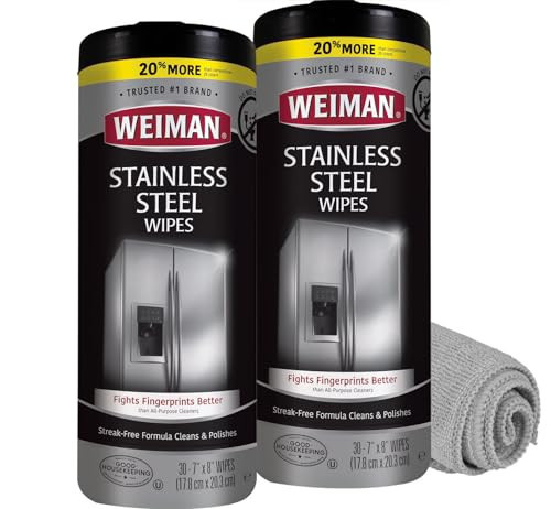Weiman Stainless Steel Cleaner and Polish Wipes Bundle with Microfiber Cloth-Removes Fingerprints, Water Marks and Grease from Appliances - Works Great on Refrigerators, Ovens, and Grills | Amazon (US)