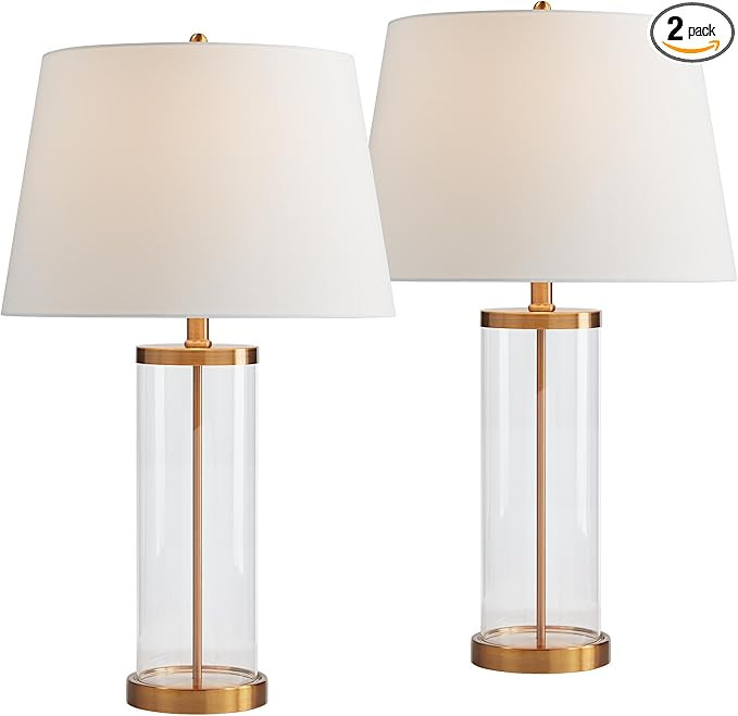 360 Lighting 26" High Cylinder Country Cottage Table Lamps Set of 2 Fillable Clear Gold Finish Gl... | Amazon (US)